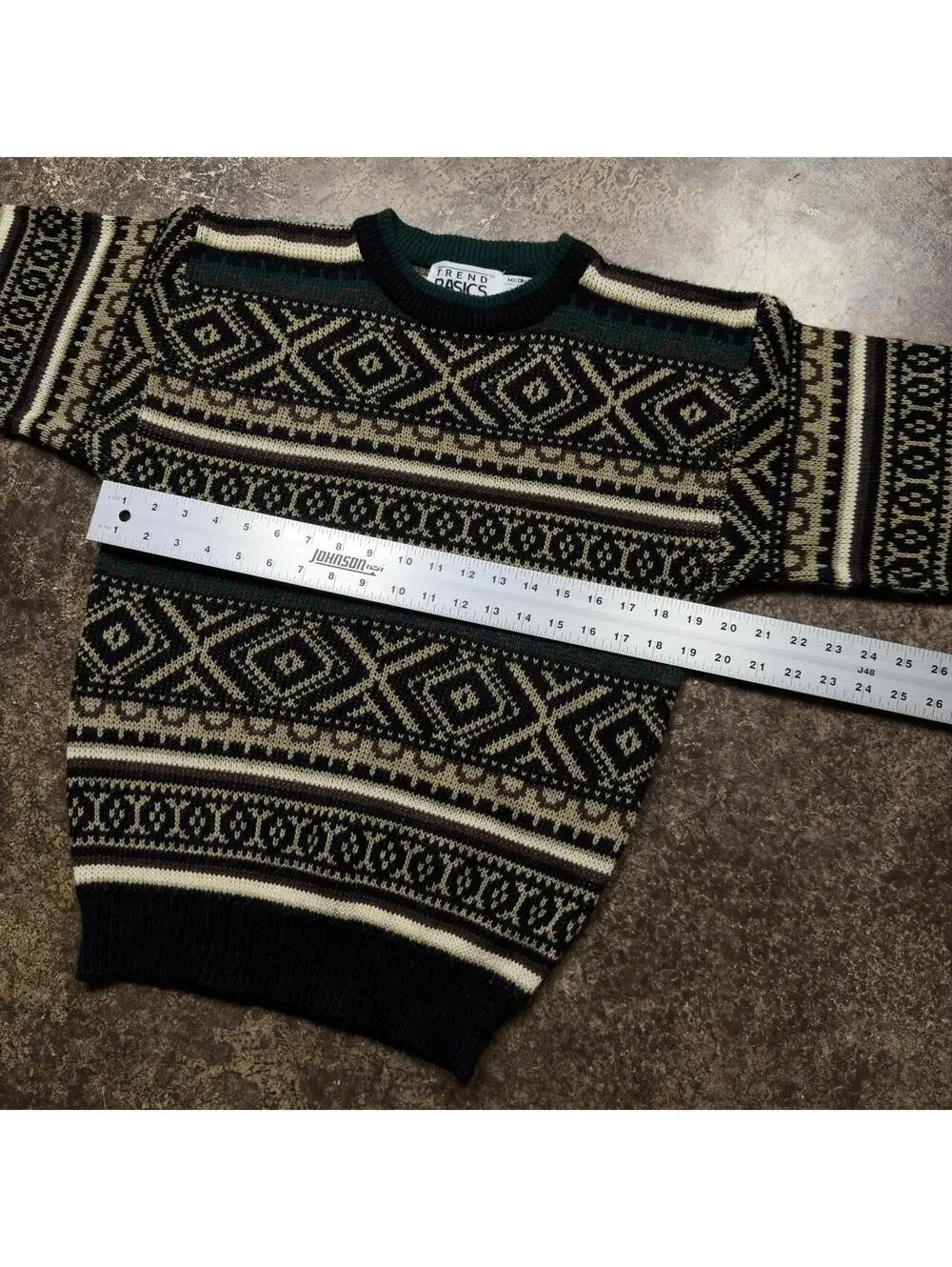 Vintage 90s Trend Basics Coogi Style Geometric Knit Sweater Medium Textured